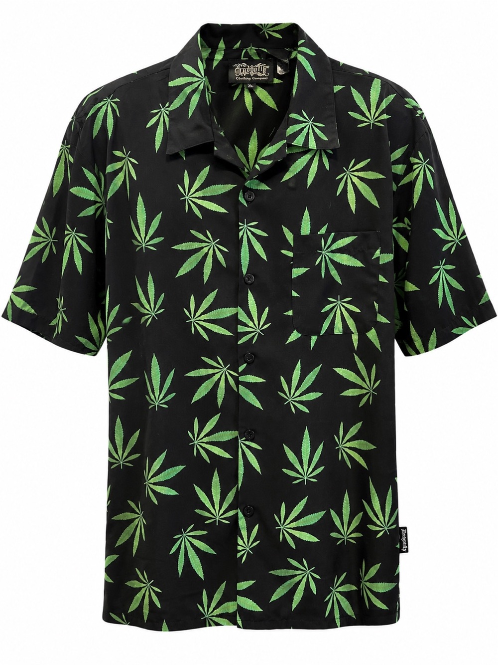 Dragonfly Cannabis Leaf Button Up Shirt XL Black Green Novelty Camp Shirt Mens